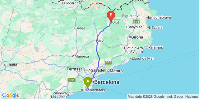 Map: Barcelona Airport (BCN) to Olot