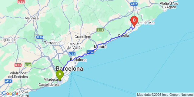 Map: Barcelona Airport (BCN) to Palafolls