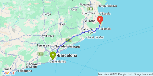 Map: Barcelona Airport (BCN) to Palafrugell