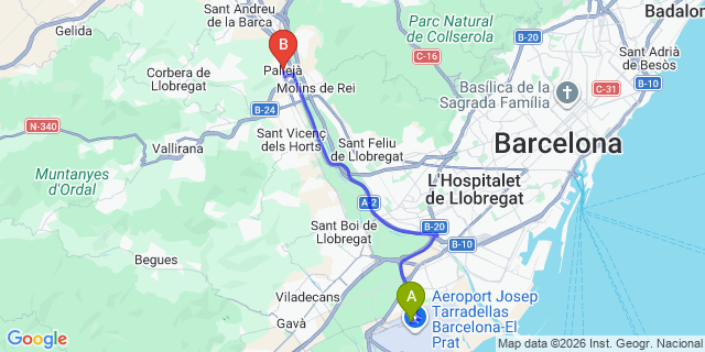 Map: Barcelona Airport (BCN) to Palleja