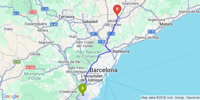 Map: Barcelona Airport (BCN) to Parets del Valles