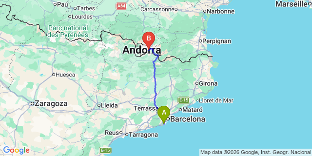 Map: Barcelona Airport (BCN) to Pas de la Casa