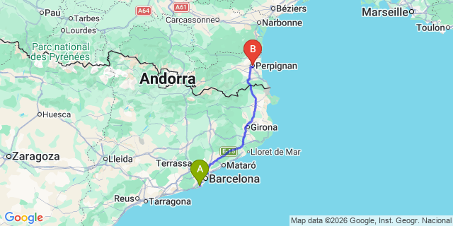 Map: Barcelona Airport (BCN) to Perpignan