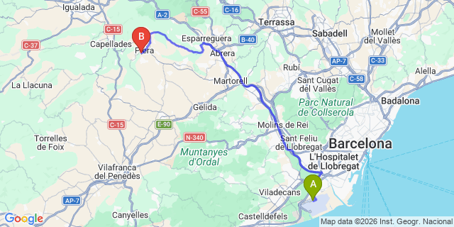 Map: Barcelona Airport (BCN) to Piera