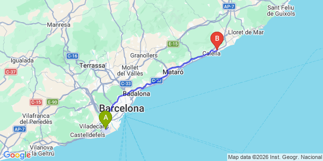Map: Barcelona Airport (BCN) to Pineda de Mar