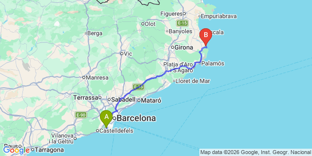 Map: Barcelona Airport (BCN) to Platja de Pals