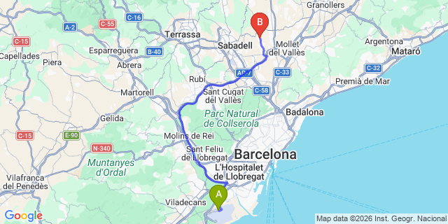 Map: Barcelona Airport (BCN) to Polinya