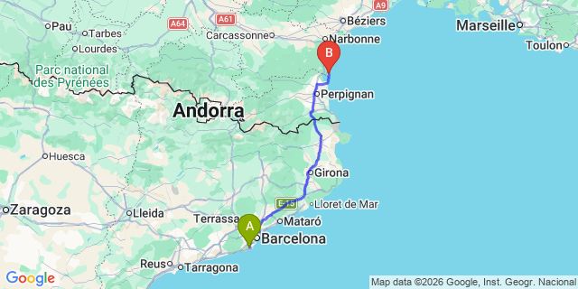 Map: Barcelona Airport (BCN) to Port Leucate