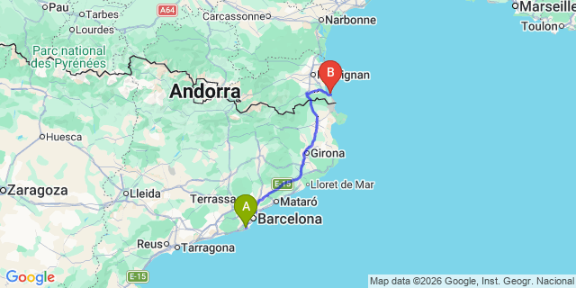 Map: Barcelona Airport (BCN) to Port Vendres
