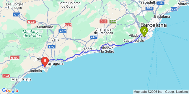 Map: Barcelona Airport (BCN) to PortAventura (Salou)