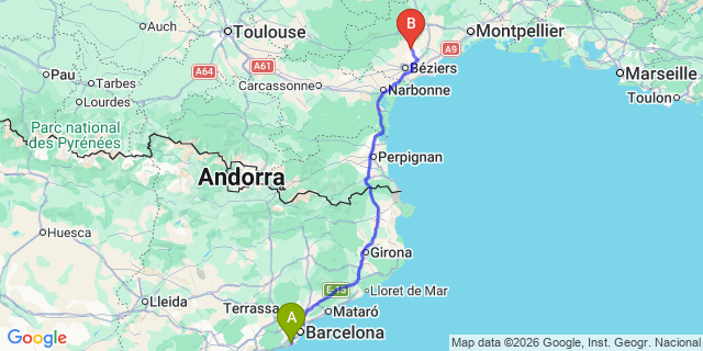 Map: Barcelona Airport (BCN) to Pouzolles