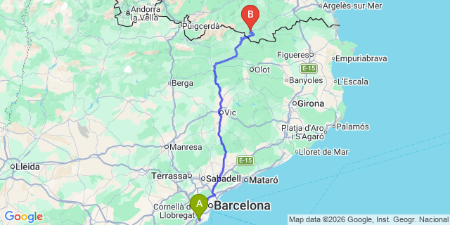 Map: Barcelona Airport (BCN) to Prats de Mollo la Preste