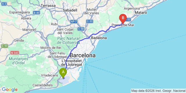 Map: Barcelona Airport (BCN) to Premia de Mar