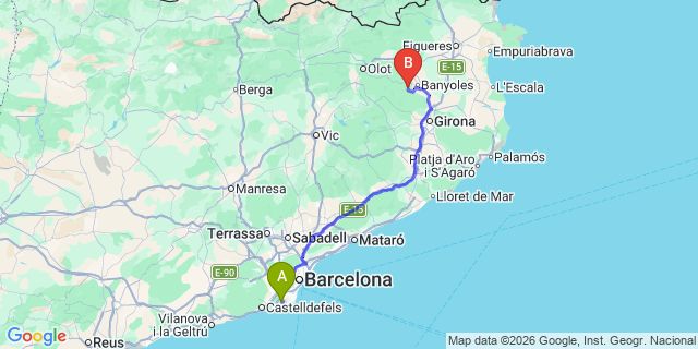 Map: Barcelona Airport (BCN) to Pujarnol