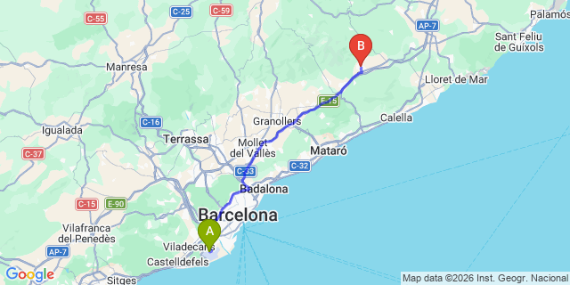 Map: Barcelona Airport (BCN) to Riells de Montseny