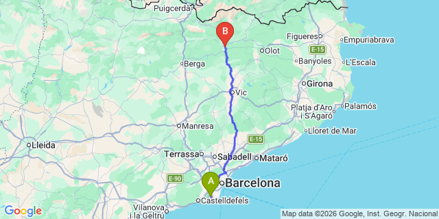 Map: Barcelona Airport (BCN) to Ripoll