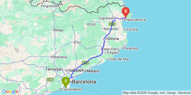 Map: Barcelona Airport (BCN) to Roses