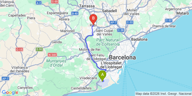 Map: Barcelona Airport (BCN) to Rubi