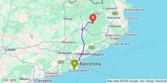 Map: Barcelona Airport (BCN) to Rupit