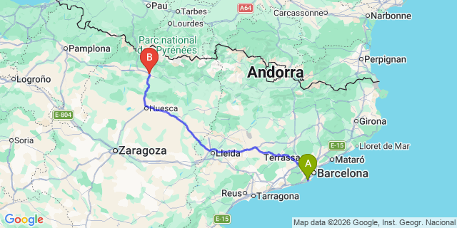 Map: Barcelona Airport (BCN) to Sabinanigo