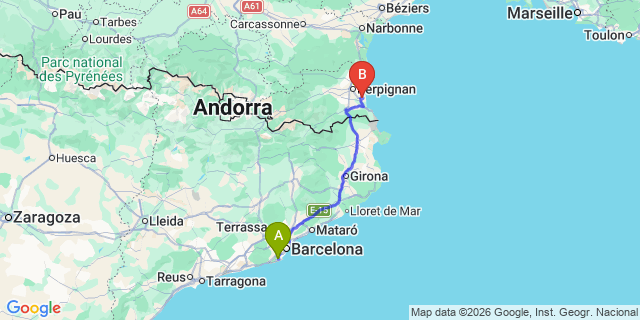 Map: Barcelona Airport (BCN) to Saint Cyprien