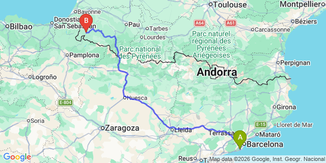 Map: Barcelona Airport (BCN) to Saint-Jean-Pied-de-Port