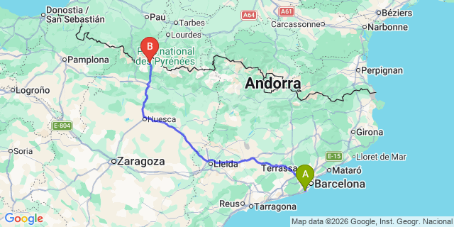 Map: Barcelona Airport (BCN) to Sallent de Gallego