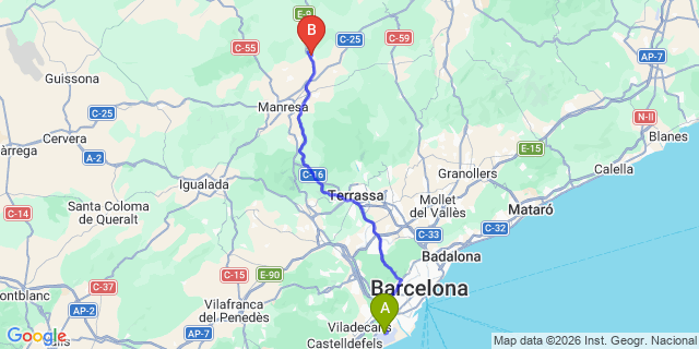 Map: Barcelona Airport (BCN) to Sallent de Llobregat