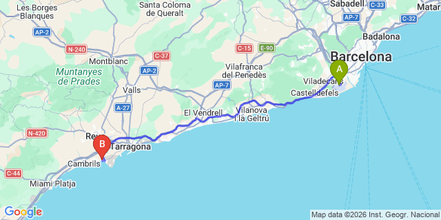 Map: Barcelona Airport (BCN) to Salou