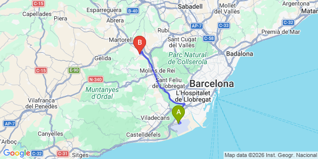 Map: Barcelona Airport (BCN) to Sant Andreu de la Barca