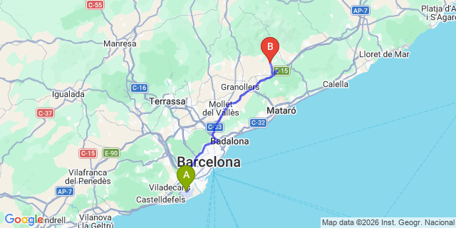 Map: Barcelona Airport (BCN) to Sant Antoni de Vilamajor
