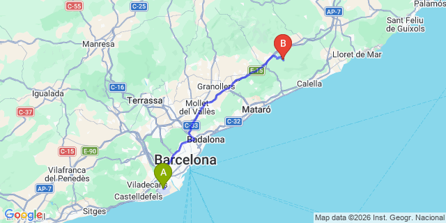 Map: Barcelona Airport (BCN) to Sant Celoni