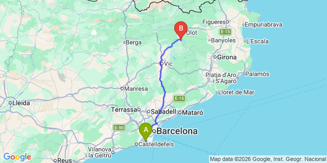 Map: Barcelona Airport (BCN) to Sant Esteve den Bas