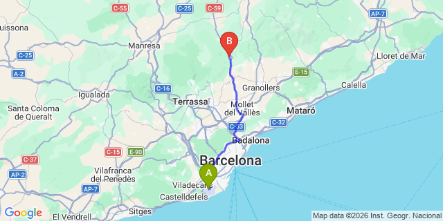 Map: Barcelona Airport (BCN) to Sant Feliu de Codines