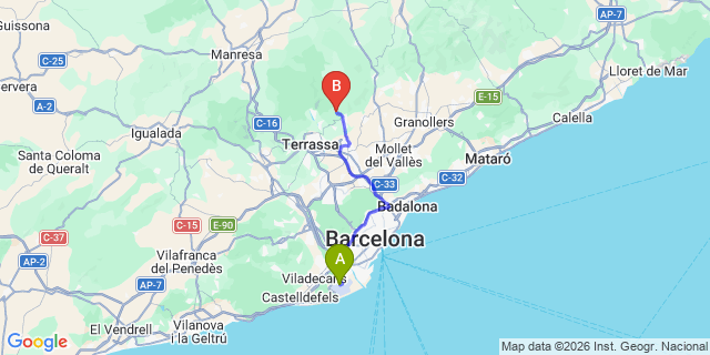 Map: Barcelona Airport (BCN) to Sant Feliu del Raco