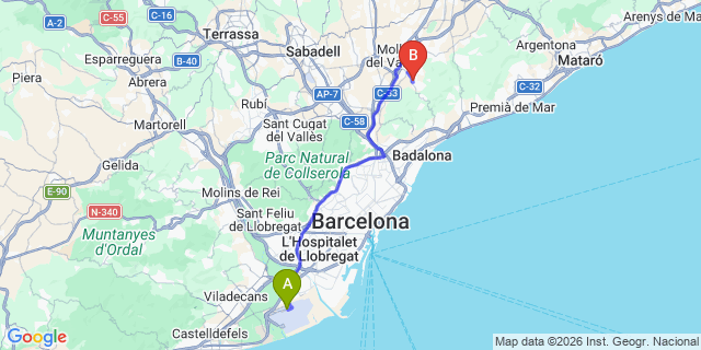 Map: Barcelona Airport (BCN) to Sant Fost de Campsentelles