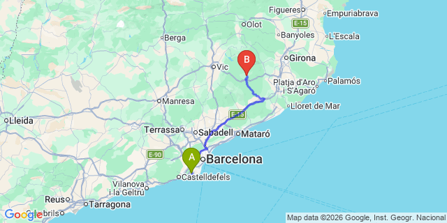 Map: Barcelona Airport (BCN) to Sant Hilari Sacalm