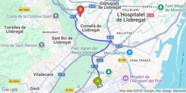 Map: Barcelona Airport (BCN) to Sant Joan Despi