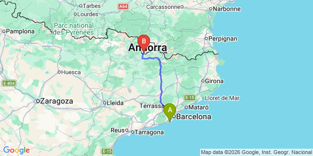 Map: Barcelona Airport (BCN) to Sant Julia de Loria