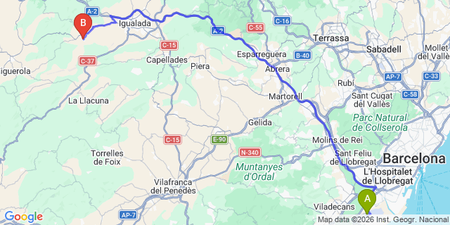 Map: Barcelona Airport (BCN) to Sant Marti de Tous