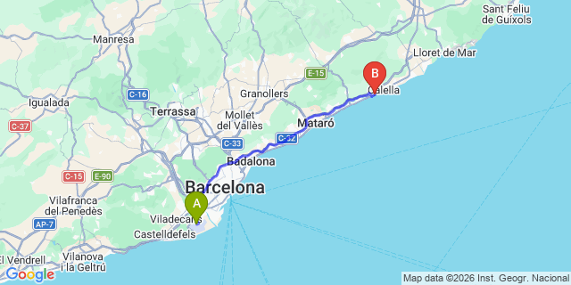Map: Barcelona Airport (BCN) to Sant Pol de Mar