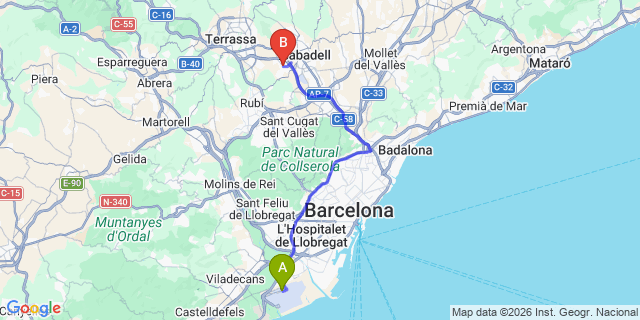Map: Barcelona Airport (BCN) to Sant Quirze del Valles