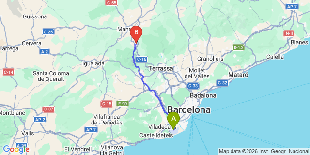 Map: Barcelona Airport (BCN) to Sant Vicenc de Castellet