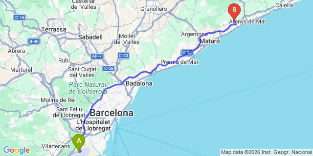 Map: Barcelona Airport (BCN) to Sant Vicenc de Montalt