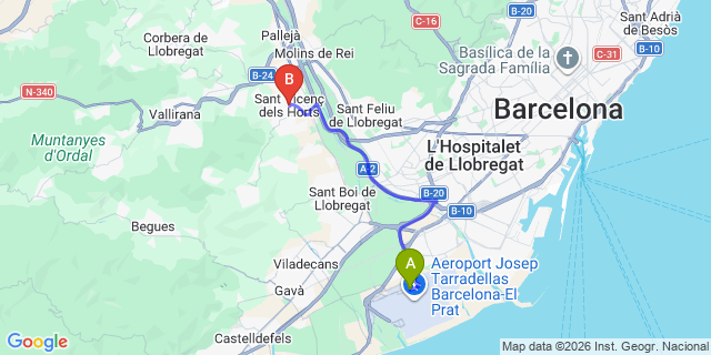 Map: Barcelona Airport (BCN) to Sant Vicenc dels Horts