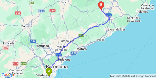 Map: Barcelona Airport (BCN) to Santa Coloma de Farners