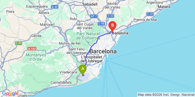 Map: Barcelona Airport (BCN) to Santa Coloma de Gramanet