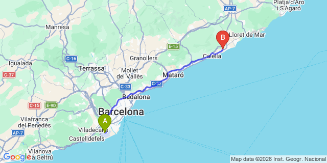 Map: Barcelona Airport (BCN) to Santa Susanna