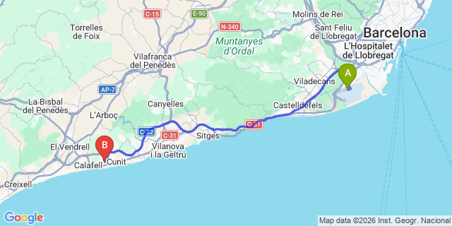 Map: Barcelona Airport (BCN) to Segur de Calefell