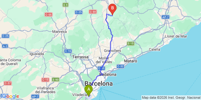 Map: Barcelona Airport (BCN) to Seva